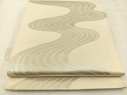 平和屋着物◎六通柄袋帯　流水文　銀糸　正絹　逸品　BAAW5413hj