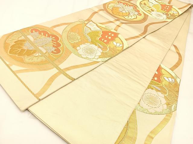 平和屋着物◎六通柄袋帯　唐織　花蝶丸文　金銀糸　正絹　逸品　BAAW5419hj