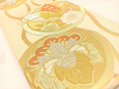 平和屋着物◎六通柄袋帯　唐織　花蝶丸文　金銀糸　正絹　逸品　BAAW5419hj