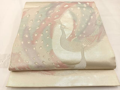 平和屋着物◎六通柄袋帯　孔雀　銀糸　ますいわ屋扱い　正絹　逸品　BAAW5420hj