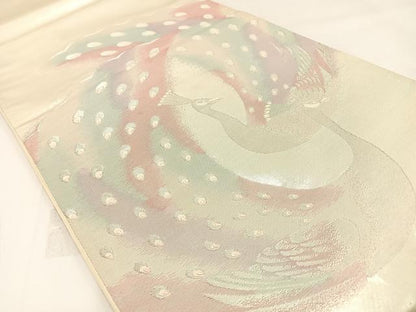 平和屋着物◎六通柄袋帯　孔雀　銀糸　ますいわ屋扱い　正絹　逸品　BAAW5420hj