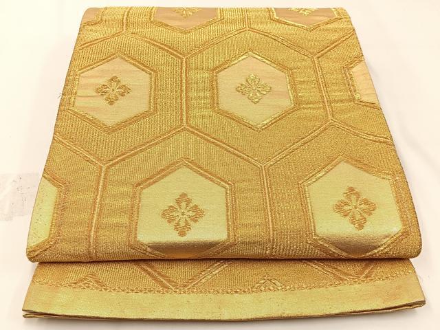 平和屋着物◎六通柄袋帯　亀甲花菱文　金糸　正絹　逸品　BAAW5421hj