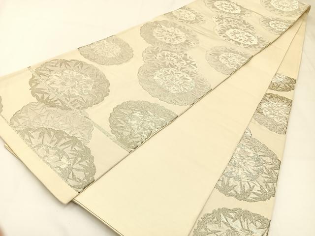 平和屋着物◎六通柄袋帯　唐織　笹丸文　銀糸　正絹　逸品　BAAW5423hj