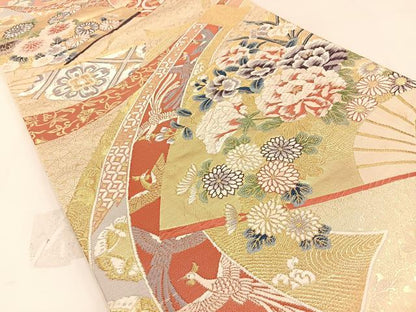 平和屋着物◎六通柄袋帯　唐織　熨斗小花文　金糸　正絹　逸品　BAAW5428hj