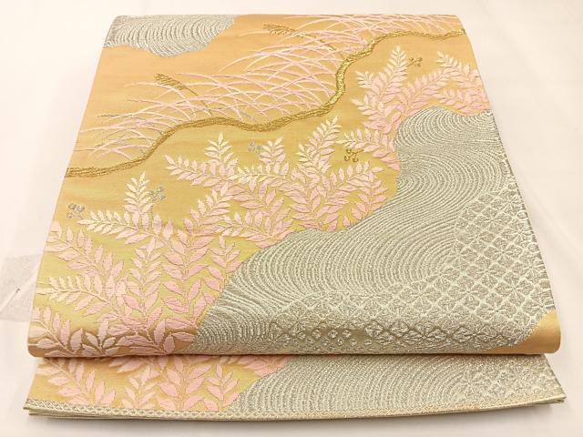平和屋着物◎六通柄袋帯　唐織　道長草葉文　金銀糸　正絹　逸品　BAAW5430hj