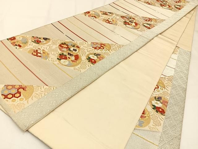 平和屋着物◎六通柄袋帯　唐織　鴛鴦花蝶丸文　金銀糸　正絹　逸品　BAAW5434hj