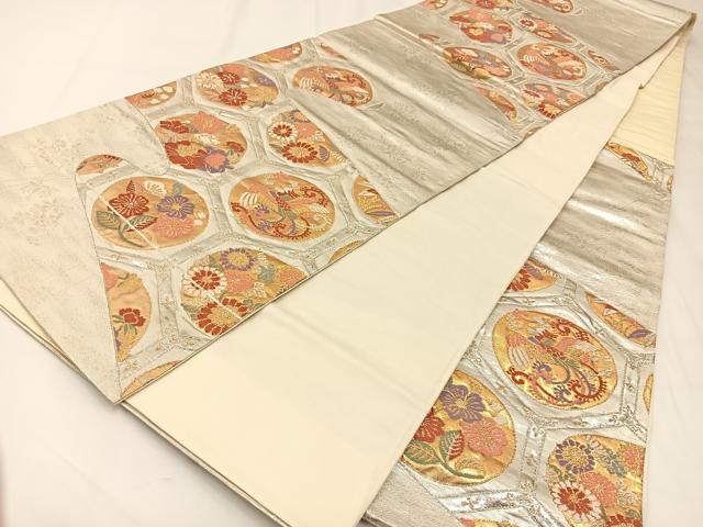 平和屋着物◎六通柄袋帯　唐織　鳳凰亀甲花丸文　金銀糸　正絹　逸品　BAAW5441hj
