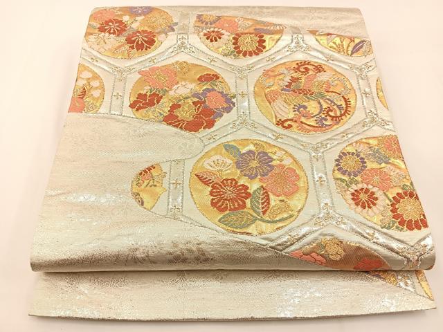 平和屋着物◎六通柄袋帯　唐織　鳳凰亀甲花丸文　金銀糸　正絹　逸品　BAAW5441hj