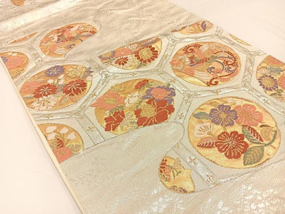 平和屋着物◎六通柄袋帯　唐織　鳳凰亀甲花丸文　金銀糸　正絹　逸品　BAAW5441hj