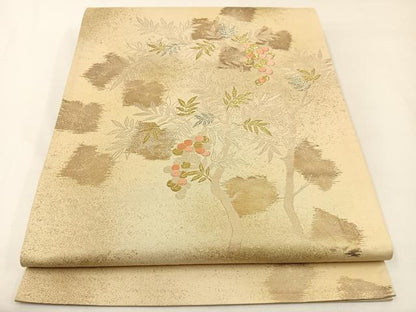 平和屋着物◎六通柄袋帯 唐織 南天文 金銀糸 正絹 逸品 BAAW5445hj