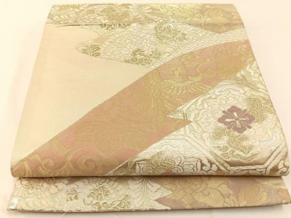 平和屋着物◎六通柄袋帯 唐織 鳳凰正倉院花文 金糸 正絹 逸品 BAAW5447hj