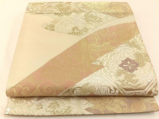 平和屋着物◎六通柄袋帯 唐織 鳳凰正倉院花文 金糸 正絹 逸品 BAAW5447hj