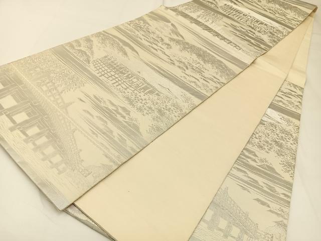 平和屋着物◎六通柄袋帯　清水寺　銀糸　正絹　逸品　BAAW5448hj