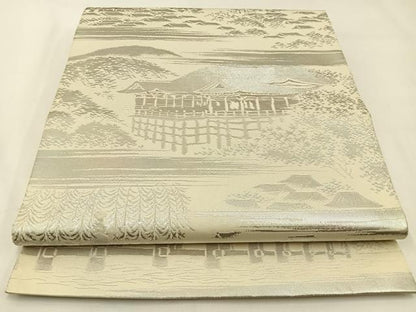 平和屋着物◎六通柄袋帯　清水寺　銀糸　正絹　逸品　BAAW5448hj