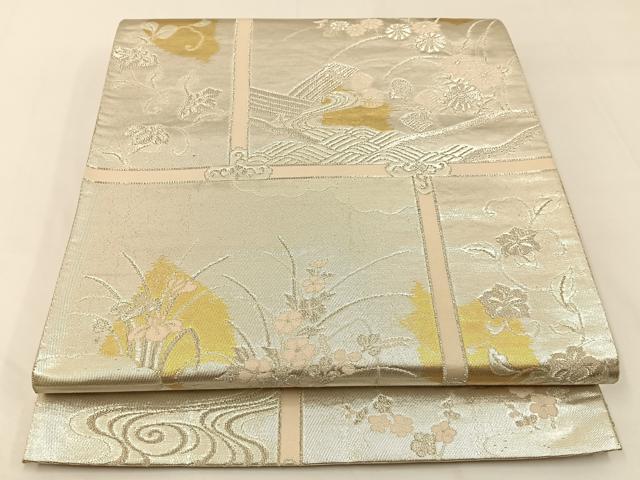 平和屋着物◎六通柄袋帯 格天井花文 金銀糸 引箔 正絹 逸品 BAAW5452hj