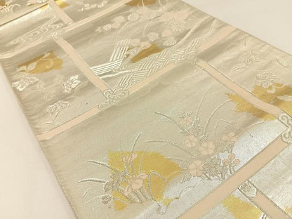 平和屋着物◎六通柄袋帯 格天井花文 金銀糸 引箔 正絹 逸品 BAAW5452hj