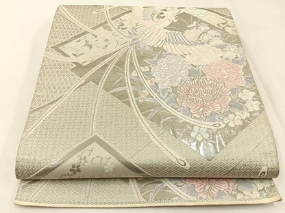 平和屋着物◎六通柄袋帯　唐織　清香鳳凰文　プラチナ箔　正絹　逸品　BAAW5455hj