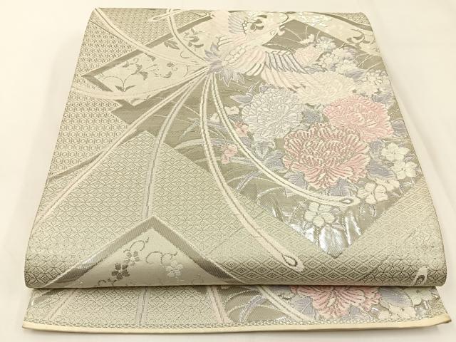 平和屋着物◎六通柄袋帯　唐織　清香鳳凰文　プラチナ箔　正絹　逸品　BAAW5455hj