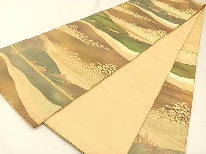 平和屋着物◎六通柄袋帯　樹林文　金糸　引箔　正絹　逸品　BAAW5456hj