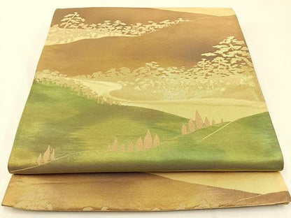 平和屋着物◎六通柄袋帯　樹林文　金糸　引箔　正絹　逸品　BAAW5456hj