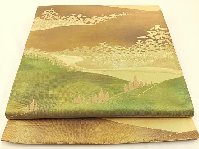 平和屋着物◎六通柄袋帯　樹林文　金糸　引箔　正絹　逸品　BAAW5456hj