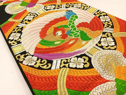 平和屋着物◎六通柄袋帯　唐織　鳳凰　黒地　金銀糸　正絹　逸品　BAAW5457hj