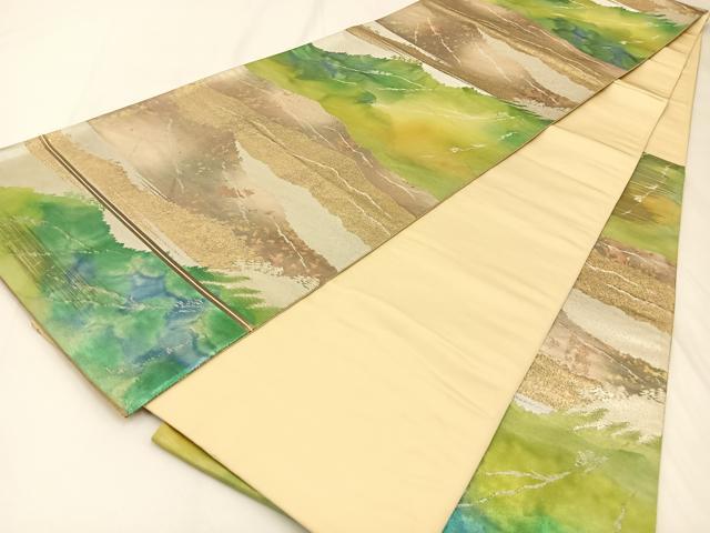 平和屋着物◎六通柄袋帯 重ね山文 金銀糸 引箔 正絹 逸品 BAAW5462hj