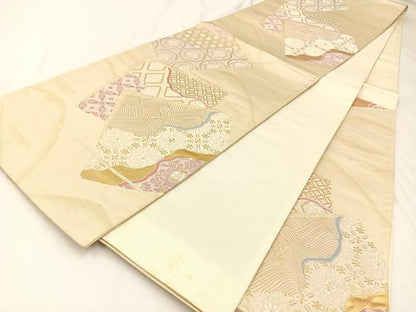 平和屋着物◎六通柄袋帯　唐織　色紙重ね有職花文　金銀糸　正絹　逸品　BAAW5463hj