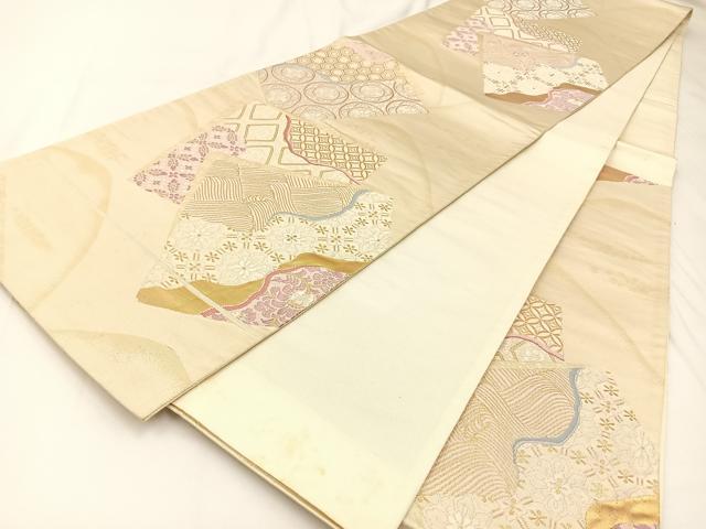 平和屋着物◎六通柄袋帯　唐織　色紙重ね有職花文　金銀糸　正絹　逸品　BAAW5463hj