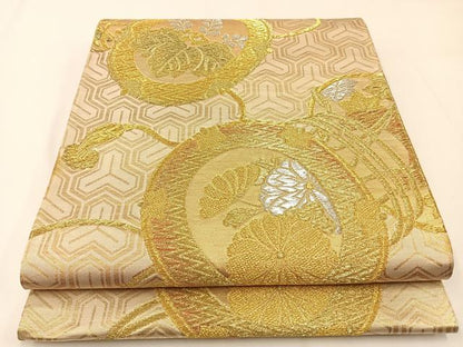 平和屋着物◎六通柄袋帯　鼓桐菊文　金銀糸　正絹　逸品　BAAW5464hj