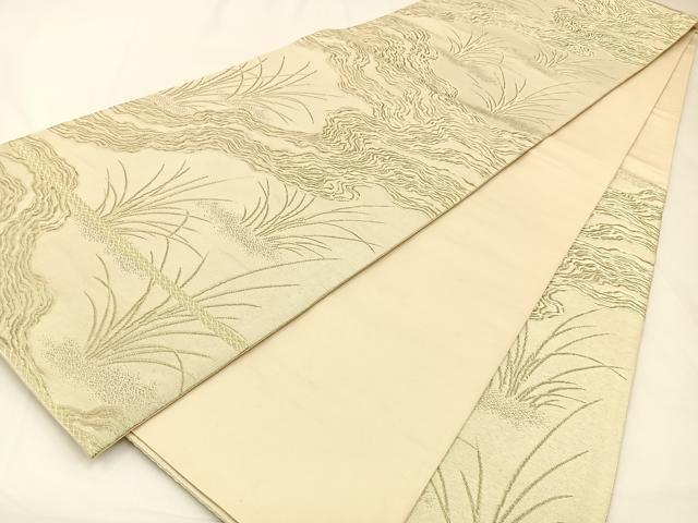 平和屋着物◎六通柄袋帯　草葉文　金糸　正絹　逸品　BAAW5465hj