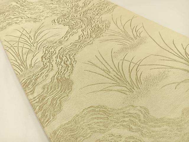 平和屋着物◎六通柄袋帯　草葉文　金糸　正絹　逸品　BAAW5465hj