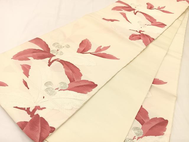 平和屋着物◎六通柄袋帯　唐織　南天文　銀糸　正絹　逸品　BAAW5467hj