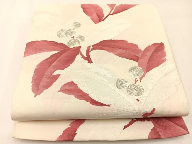 平和屋着物◎六通柄袋帯　唐織　南天文　銀糸　正絹　逸品　BAAW5467hj