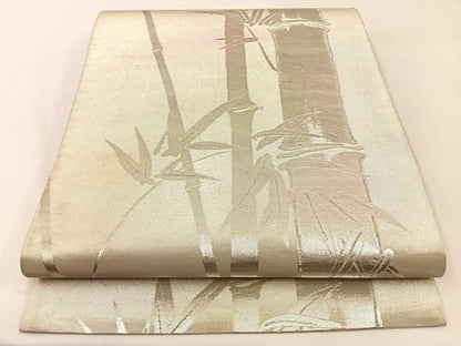 平和屋着物◎六通柄袋帯　笹竹文　銀糸　引箔　正絹　逸品　BAAW5469hj