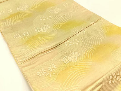 平和屋着物◎全通柄　京袋帯　流水桐菊梅文　金糸　引箔　正絹　逸品　BAAW5477hj