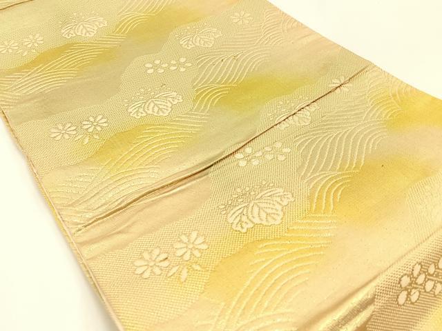 平和屋着物◎全通柄　京袋帯　流水桐菊梅文　金糸　引箔　正絹　逸品　BAAW5477hj