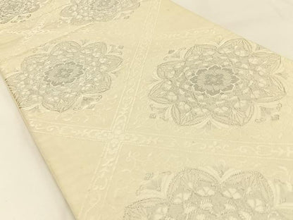 平和屋着物◎六通柄袋帯　唐織　菱天井正倉院花文　銀糸　正絹　逸品　BAAW5481hj