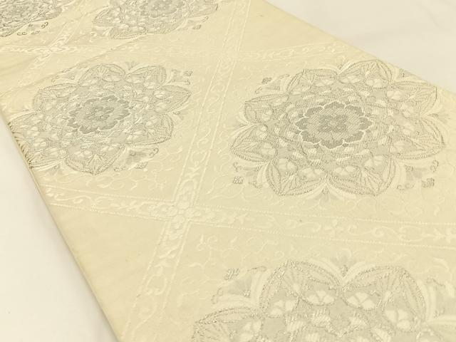 平和屋着物◎六通柄袋帯　唐織　菱天井正倉院花文　銀糸　正絹　逸品　BAAW5481hj