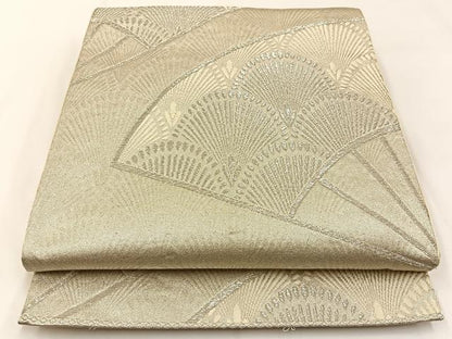 平和屋着物◎六通柄袋帯　扇面青海波　銀糸　正絹　逸品　BAAW5483hj