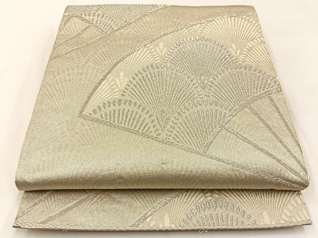 平和屋着物◎六通柄袋帯　扇面青海波　銀糸　正絹　逸品　BAAW5483hj