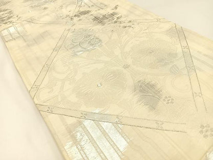 平和屋着物◎六通柄袋帯　菱天井花唐草文　銀糸　引箔　正絹　逸品　BAAW5485hj