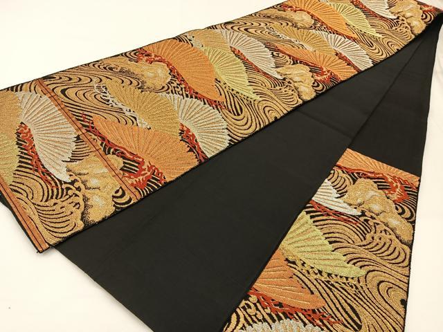 平和屋着物◎六通柄袋帯 浜松文 黒地 金銀糸 正絹 逸品 BAAW5491hj