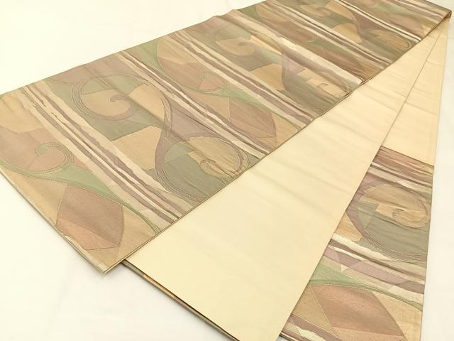 平和屋着物◎六通柄　京袋帯　ふくれ織　抽象文様　金糸　正絹　逸品　BAAW5492hj