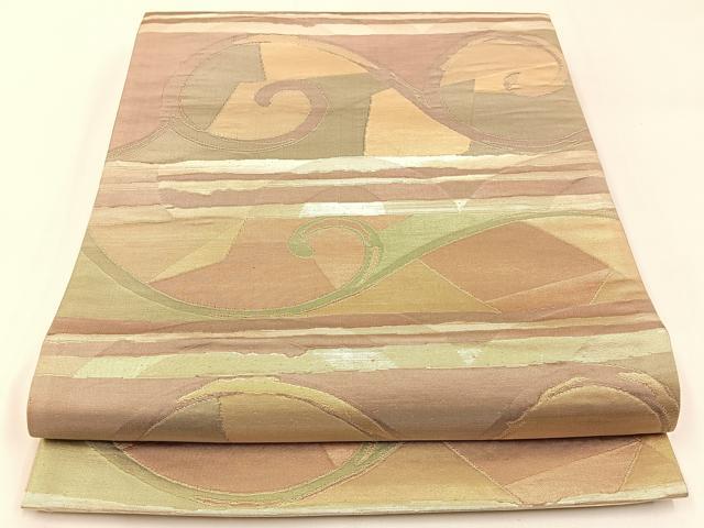 平和屋着物◎六通柄　京袋帯　ふくれ織　抽象文様　金糸　正絹　逸品　BAAW5492hj