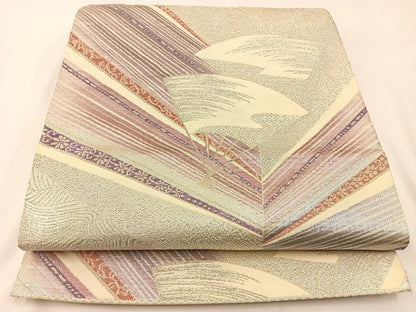 平和屋着物◎六通柄袋帯 流水扇面文 金銀糸 正絹 逸品 BAAW5494hj