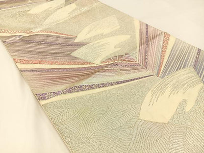 平和屋着物◎六通柄袋帯 流水扇面文 金銀糸 正絹 逸品 BAAW5494hj