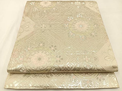 平和屋着物◎六通柄 本袋帯 菱取割付華文 金銀糸 正絹 逸品 BAAW5499hj