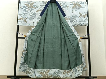 平和屋着物●男性　長襦袢　袷　富嶽三十六景　キングサイズ　正絹　逸品　未使用　BAAW5516hj
