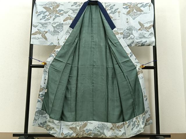 平和屋着物●男性　長襦袢　袷　富嶽三十六景　キングサイズ　正絹　逸品　未使用　BAAW5516hj